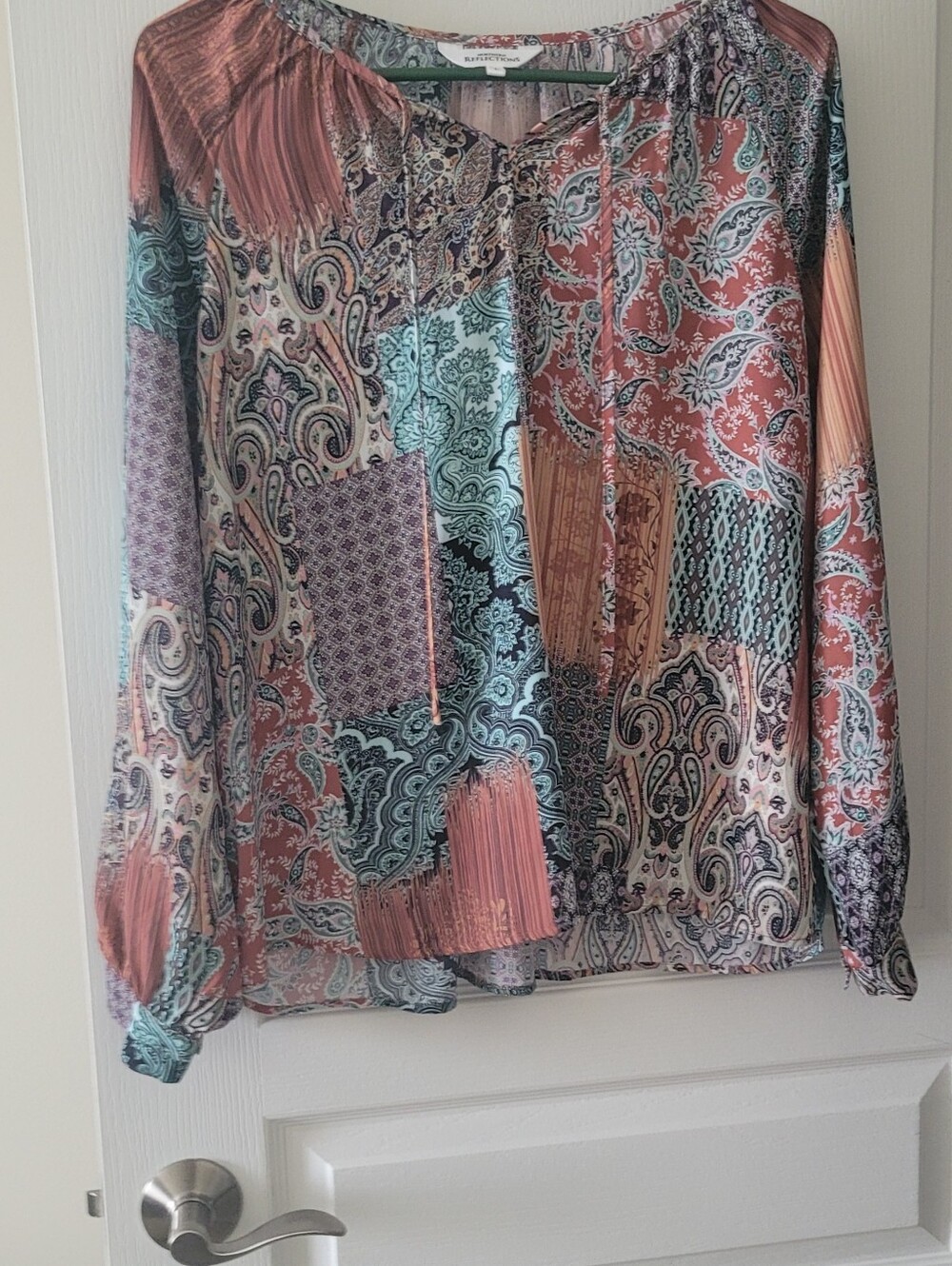 Northern Reflections Coral Teal Black Paisley Patchwork Blouse
